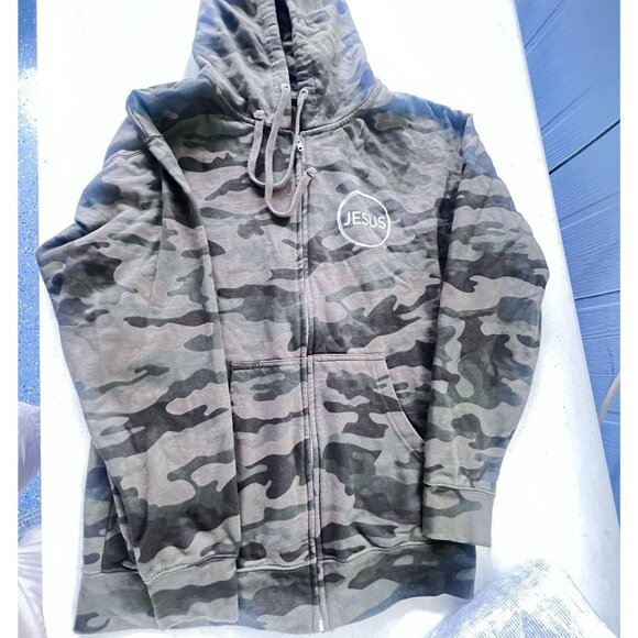 Camouflage Hoodie With "Jesus" Print Full Zip Large Independent Trading Company - Picture 6 of 10
